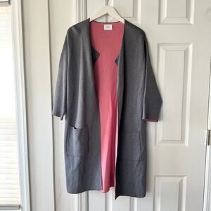 Globus Essentials Grey Pink Colorblock Open Lagenlook Longline Cardigan Medium